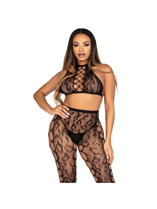 Leg Avenue - Crop Top en Open Kruis Panty - Zwart