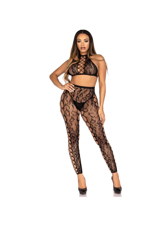 Leg Avenue - Crop Top en Open Kruis Panty - Zwart