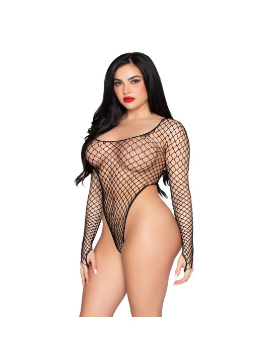 Leg Avenue - High-Cut Net Bodysuit - Zwart