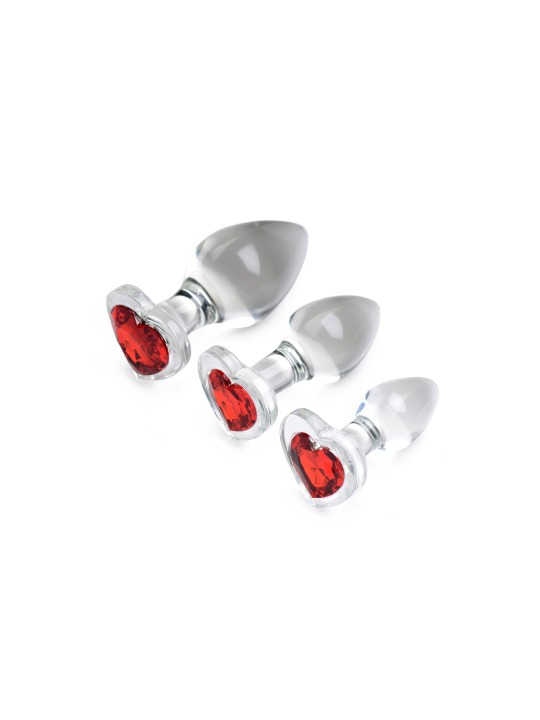 Red Heart Gem Anaalplug Set Van Glas