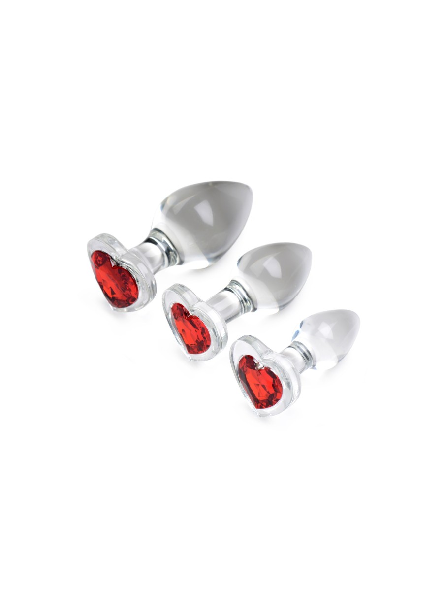 Red Heart Gem Anaalplug Set Van Glas