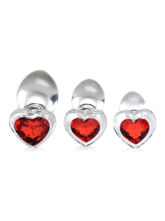 Red Heart Gem Anaalplug Set Van Glas