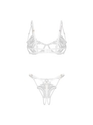 Obsessive - Luise Sublim 2-pcs Crotchless Set - White