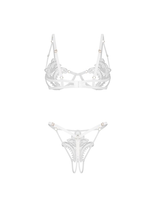 Obsessive - Luise Sublim 2-pcs Crotchless Set - White