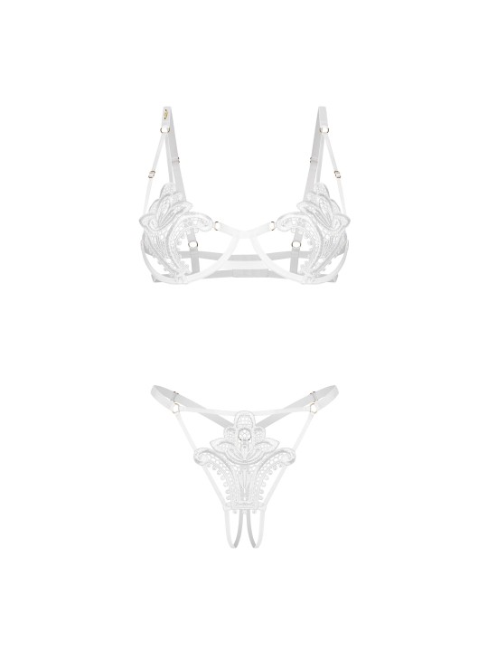 Obsessive - Luise Sublim 2-pcs Crotchless Set - White
