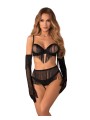 Obsessive - Rossay 4-pcs Crotchless Set - Black