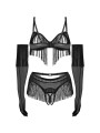 Obsessive - Rossay 4-pcs Crotchless Set - Black