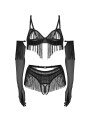 Obsessive - Rossay 4-pcs Crotchless Set - Black