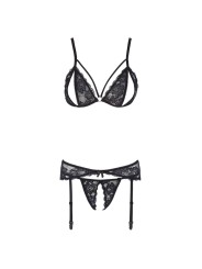 Cottelli Collection - 3-Piece Garter Set With Open Cup & Open Crotch