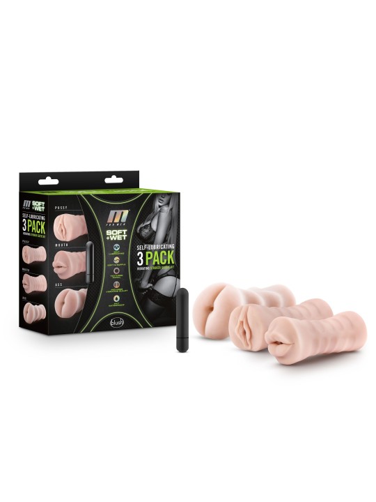 M for Men - 3-Pack Self-Lubricating Vibrating Stroker Sleeve Kit