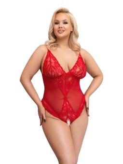 Bodysuit with Open Crotch - Red