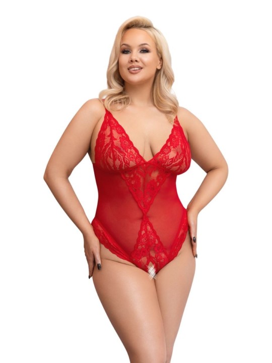 Bodysuit with Open Crotch - Red