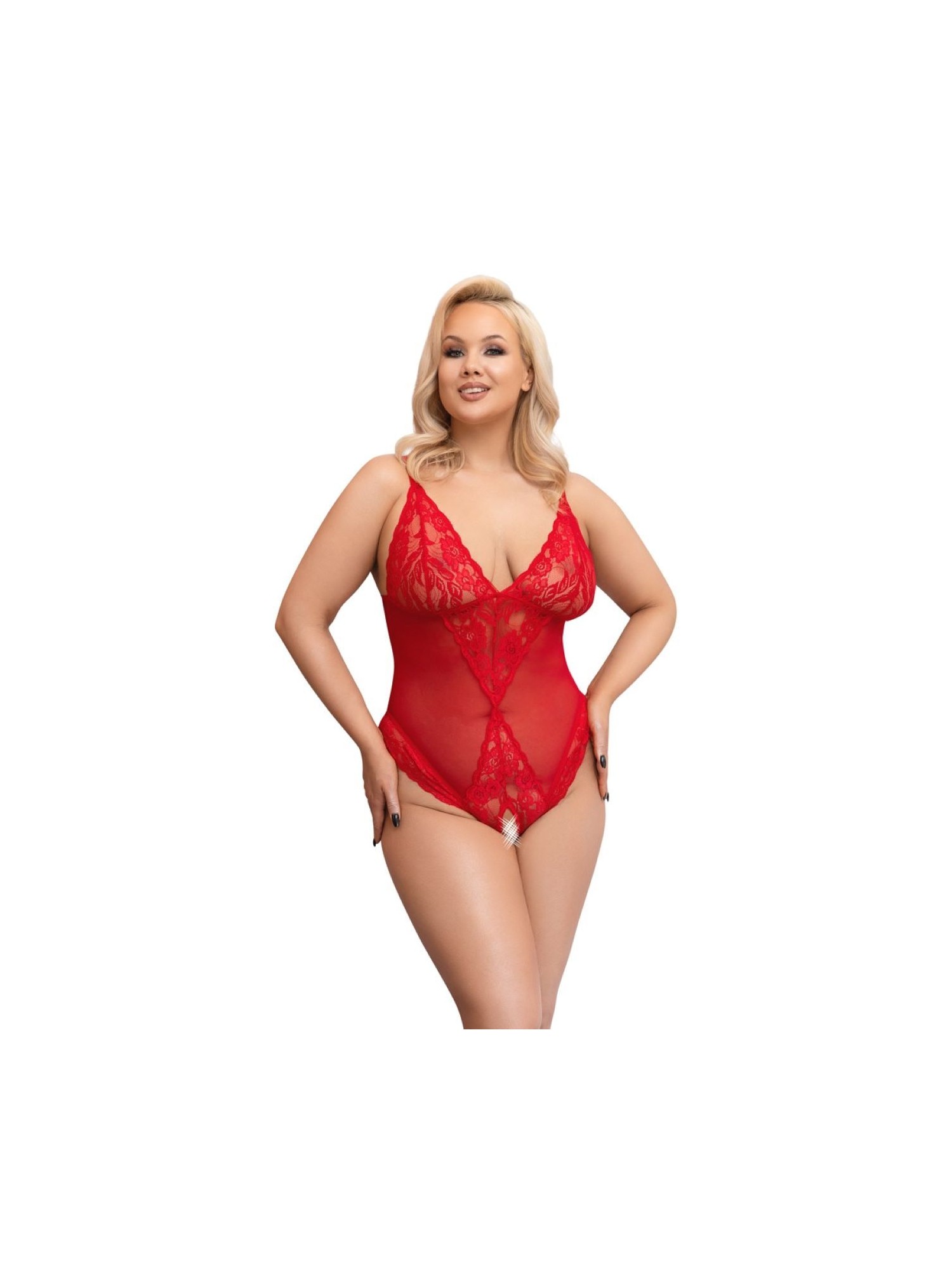 Bodysuit with Open Crotch - Red