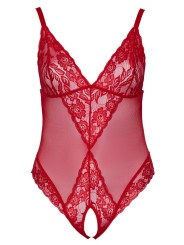 Bodysuit with Open Crotch - Red