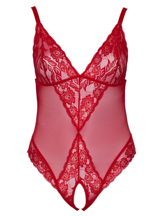 Bodysuit with Open Crotch - Red