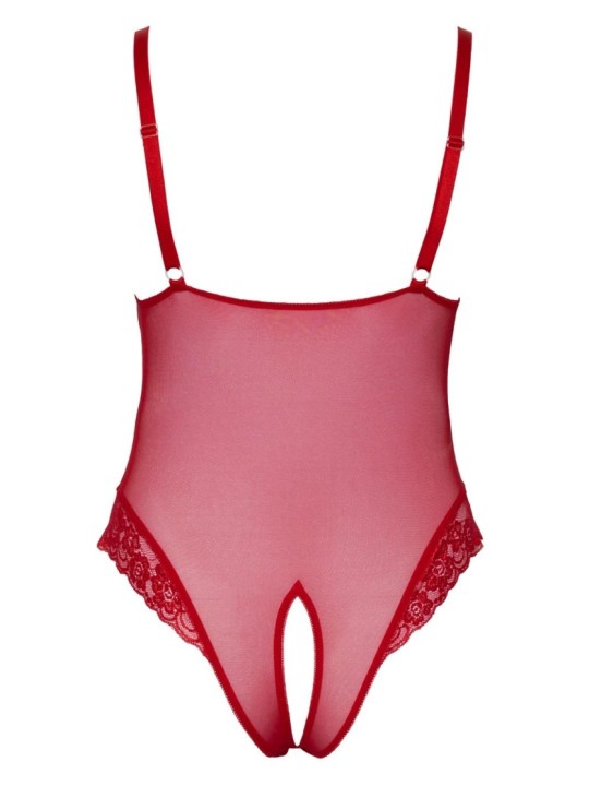 Bodysuit with Open Crotch - Red