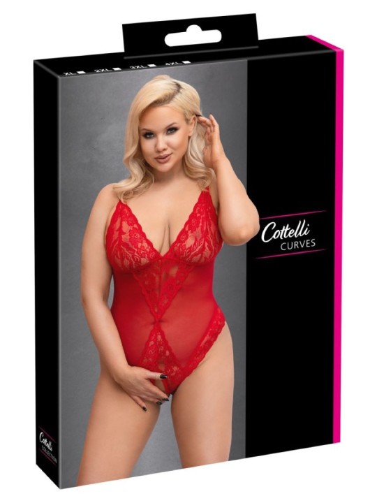 Bodysuit with Open Crotch - Red