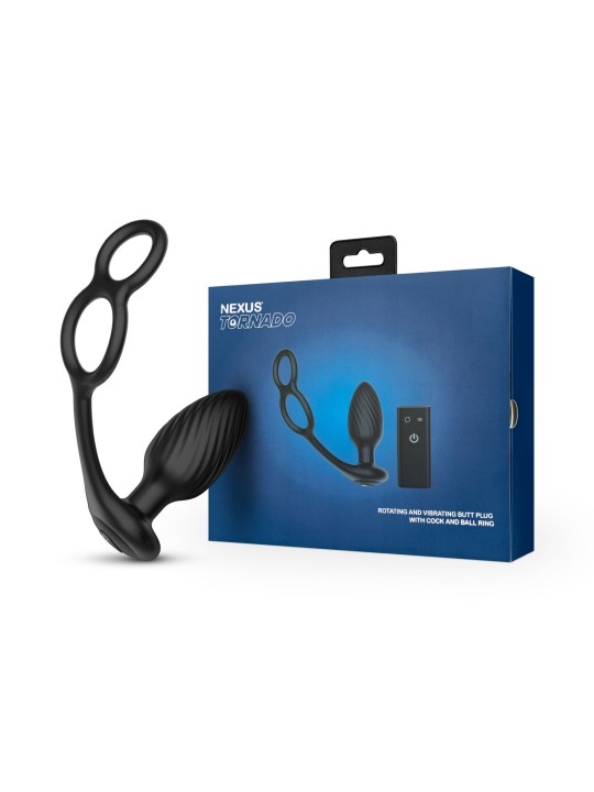 Nexus - TORNADO Rotating Plug with Cock & Ball Rings - Black