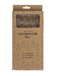 Glass Penis Straw with cleaning brush Willy - 4 pcs
