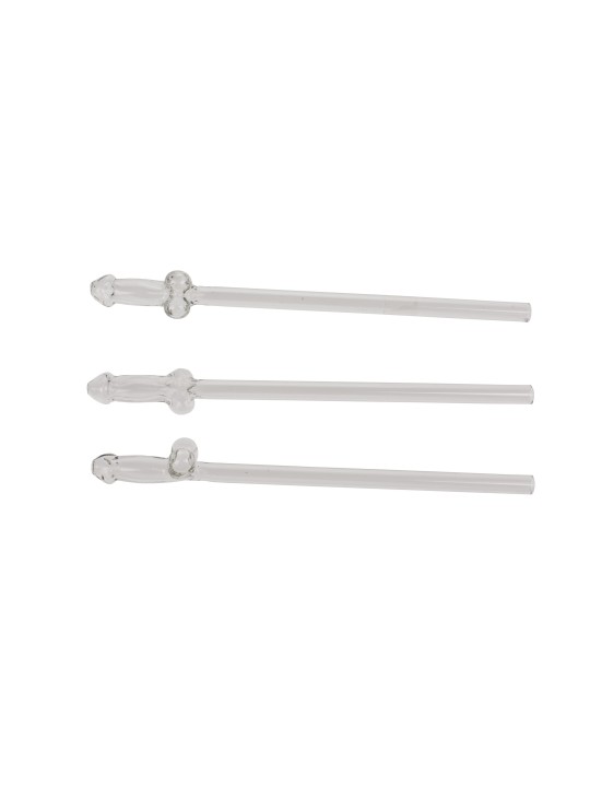 Glass Penis Straw with cleaning brush Willy - 4 pcs