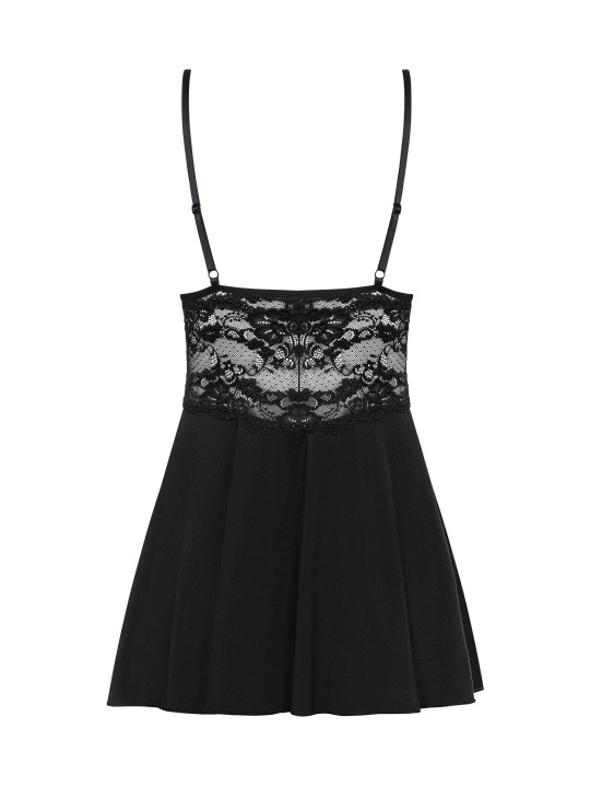 Obsessive - Babydoll Set With Lace - Black