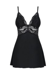 Obsessive - Babydoll Set With Lace - Black