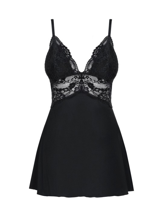 Obsessive - Babydoll Set With Lace - Black