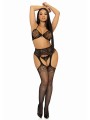 Bra Top, String and Stockings - Black